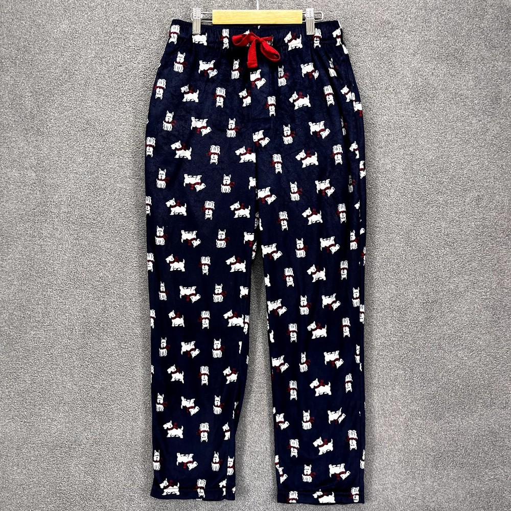Varsity Sleepwear Fleece‎ Pajama Pants Mens size M Blue white dog Elastic waist